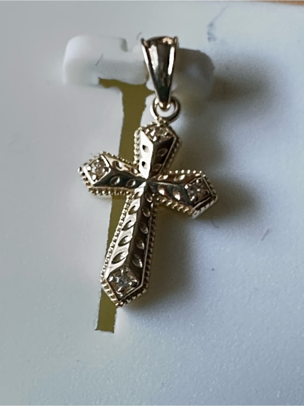 ✨ Dainty 10K Gold Cross Pendant with Sparkling Accents ✨
